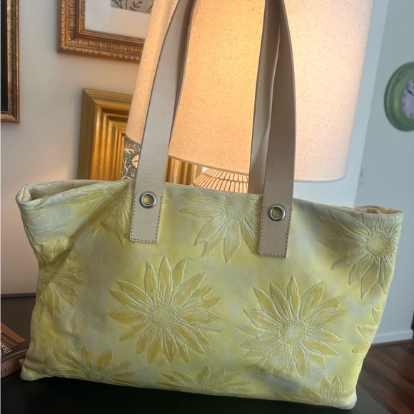 Falor Handbags - FALOR Italian Leather Sunflower Embossed Tote Bag